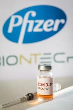 Illustrative editorial Pfizer and Biontech COVID-19 vaccine Stock Photos