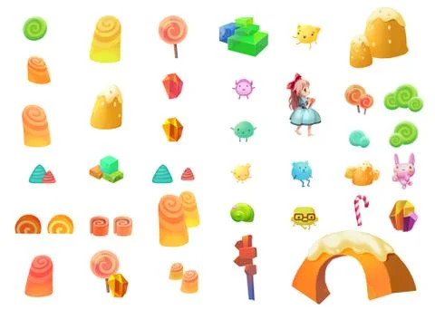 Illustrative Elements of Candy Land with White Background. Fantastic Style. Stockillustratie