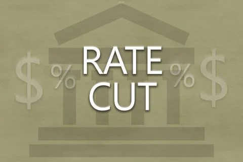 Illustrative example of US fed Interest rate cut - concept of decreasing US i Stock Illustration