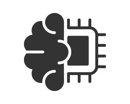 Illustrative icon combining a human brain with a computer chip. Represents .. Stock Illustration
