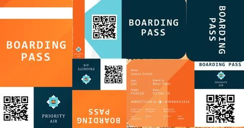 Illustrative image of multicolored priority air, boarding passes and bar codes, イラスト素材