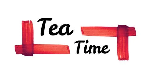 Illustrative image of tea time text with red scribbles against white background, Stockillustratie