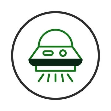 Illustrative representation of a retro alien spaceship symbolizing scientif.. Stock Illustration