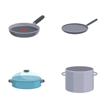 Illustrative set of different cookware items including a frying pan and pots Stock Illustration