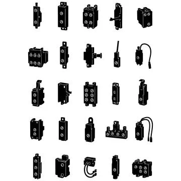 Illustrative Set of Industrial Electrical Components and Connectors in Silh.. Illustration