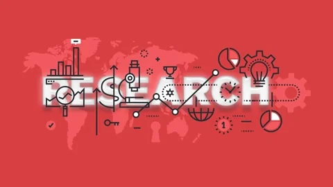 Illustrative typography design representing research with various symbols a.. Stock Footage 340282678