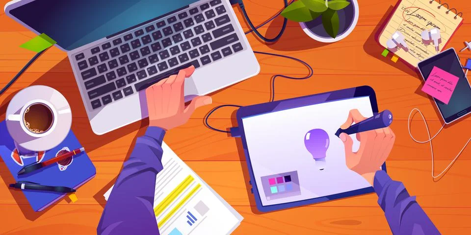Illustrator designer working process at workplace Stock Illustration