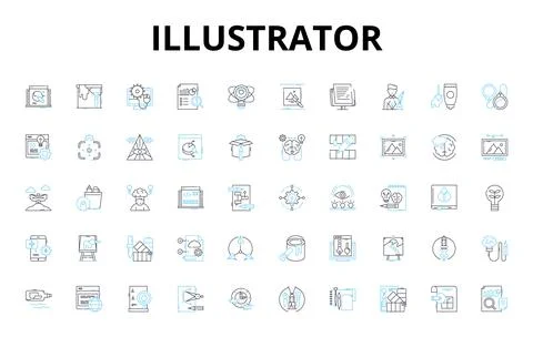 Illustrator linear icons set. Art, Design, Emotion, Color, Sketching, Brush 스톡 일러스트