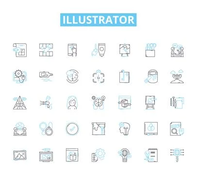 Illustrator linear icons set. Art, Design, Emotion, Color, Sketching, Brush 스톡 일러스트