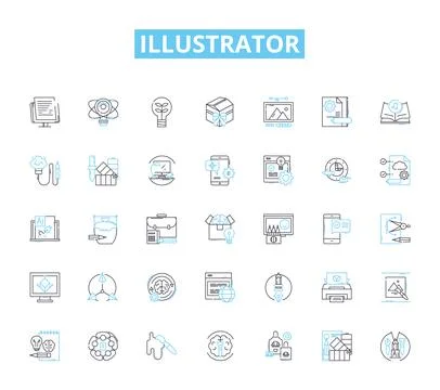 Illustrator linear icons set. Art, Design, Emotion, Color, Sketching, Brush 스톡 일러스트