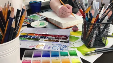 Illustrator making sketch before painting Stock Footage 170382831