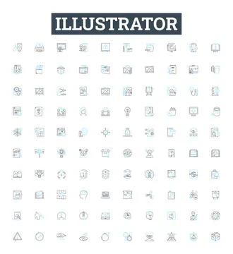 Illustrator vector line icons set. Illustrator, Vector, Design, Drawing, Create Stock Illustration