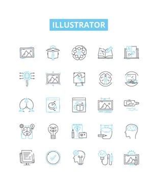 Illustrator vector line icons set. Illustrator, Vector, Design, Drawing, Create Stock Illustration