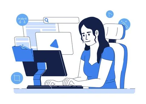 Illustrator working on computer flat concept vector illustration Stock Illustration