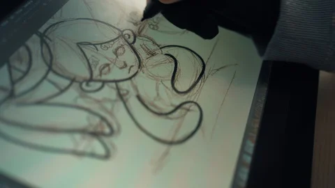 Illustrator working as a full-time freelancer at home during the virus lock d Stock Footage 130070998