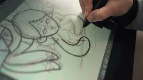 Illustrator working as a full-time freelancer at home during the virus lock d Stock Footage 130217585