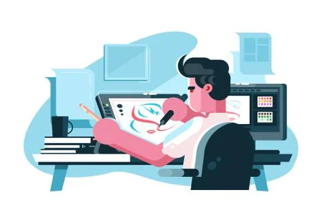 Illustrator at workplace Illustrazione stock