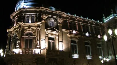 Iluminación nocturna en edificio, Cartagena Stock Photos