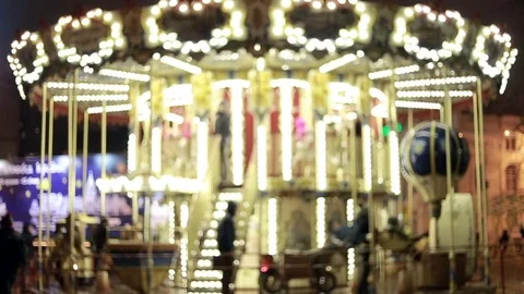 Iluminated carousel at night Stock Footage 80067625
