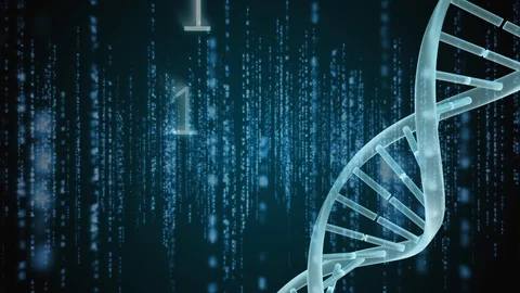 Ilustration of spinning DNA surounded by binary codes Video stock 104956164