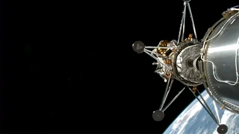 IM-1 Odysseus Nova-C lunar lander separating from Falcon 9 2nd stage spacecraft Stock Footage 265459160