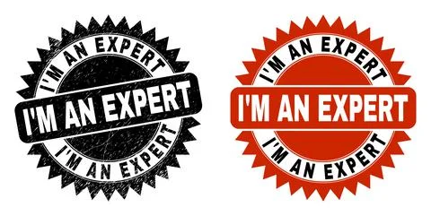 I'M AN EXPERT Black Rosette Stamp Seal with Corroded Texture Illustrazione stock