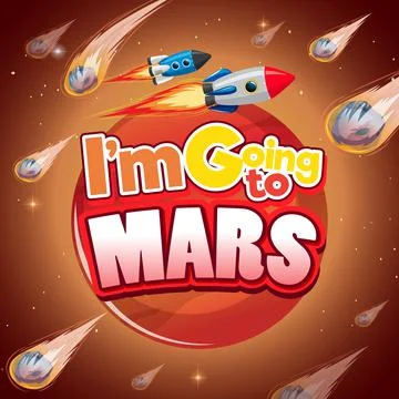 I'm going to Mars logo with comet and asteroid backgound Stock Illustration