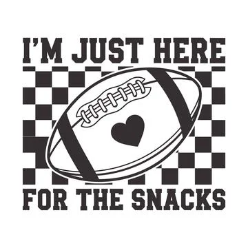 Im just here for the snacks checkerboard heart football design Stock Illustration