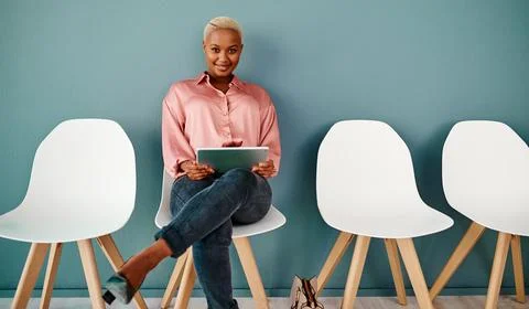 Im ready to sweep this interview. Studio portrait of an attractive young Stock Photos