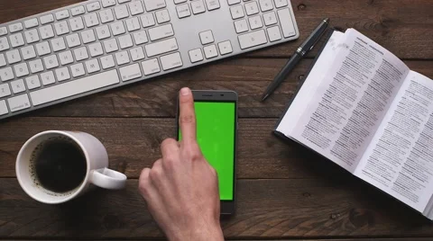 Imac-keyboard--greenscreen-smartphone Stock Footage 63377497