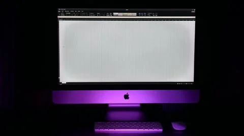IMac screen with open window Excel with pink backlight Stock Photos