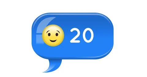 Image of 20 notifications and emoticon on white background Stock Illustration