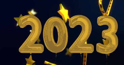 Image of 2023 text over candy canes and stars on black background Stock Illustration