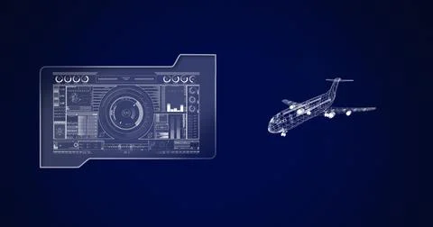 Image of 3d airplane drawing with scope scanning and data processing Stock Illustration
