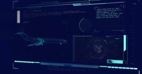 Image of 3d airplane drawing with scope scanning and data processing 写真素材