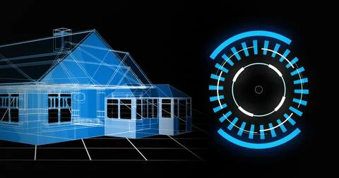 Image of 3d architecture house drawing with scope scanning and data processing Stock Illustration