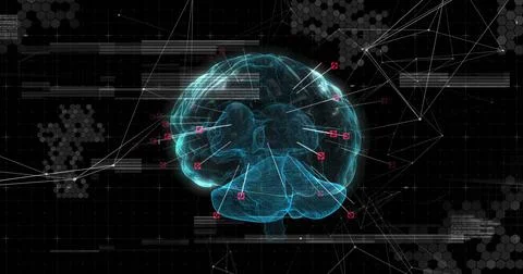 Image of 3d blue glowing human brain with network of connections and data Stock Illustration