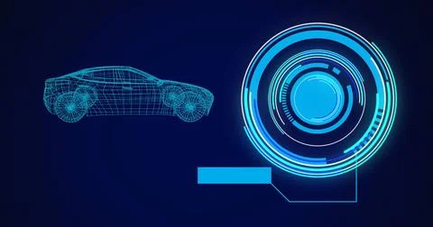 Image of 3d car drawing with scope scanning and data processing 스톡 사진