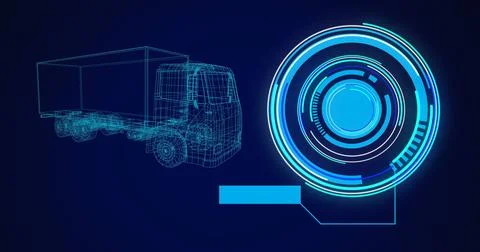 Image of 3d car drawing, scope scanning and data processing Stock Photos