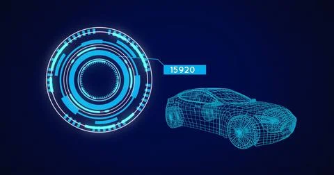 Image of 3d car drawing, scope scanning and data processing Stock Photos