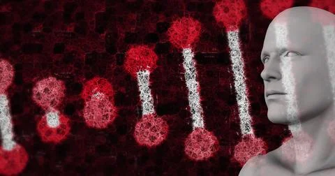 Image of 3d dna strand spinning over human body Stock Illustration