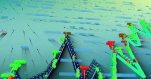 Image of 3d graphs over abstract pattern against blue background Stock Photos