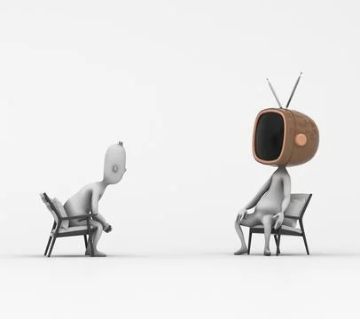Image of a 3d guy looking at old tv. Stock-Illustration