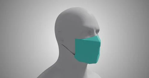 Image of a 3D human body model wearing a face mask on white background. Stock Illustration
