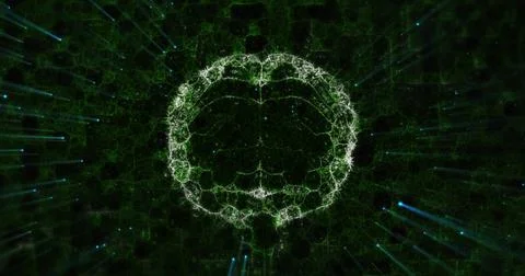 Image of 3d human brain spinning over glowing background Stock Illustration