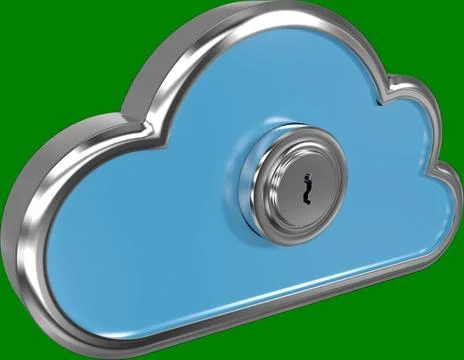 Image of 3d metal blue cloud symbol with lock Stock Illustration