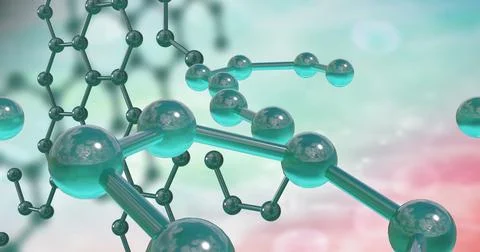 Image of 3d micro of molecules on green background Stock Illustration