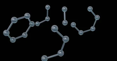 Image of 3d micro of network of molecules on black background Stock Illustration