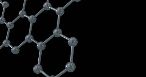 Image of 3d micro of network of molecules on black background Stock Illustration