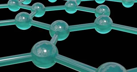 Image of 3d micro of network of molecules on black background Illustrazione stock